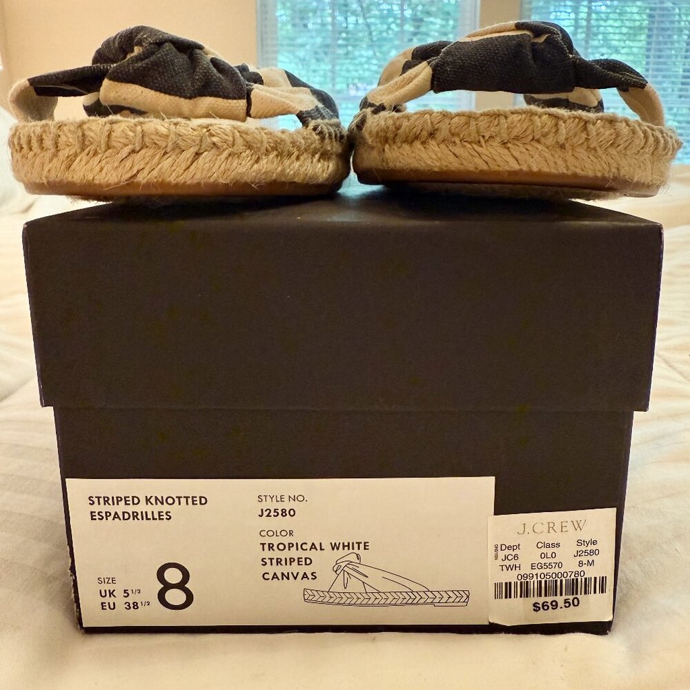 J. Crew Navy and White Striped Knotted Espadrilles Size 8 - Picture 5 of 5